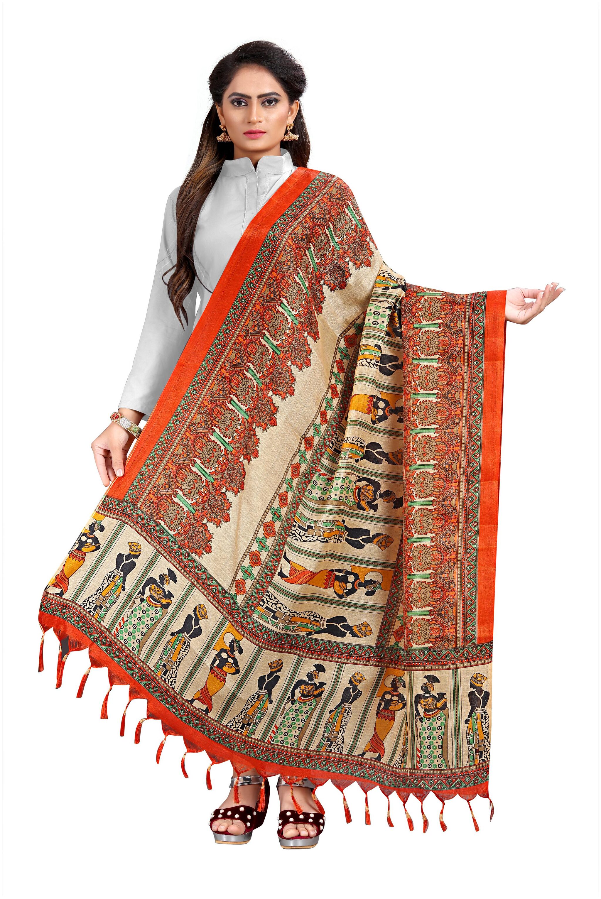 

Runaya Nx Vimalnath Synthetics Khadi Silk Printed Women Dupatta (Orange)