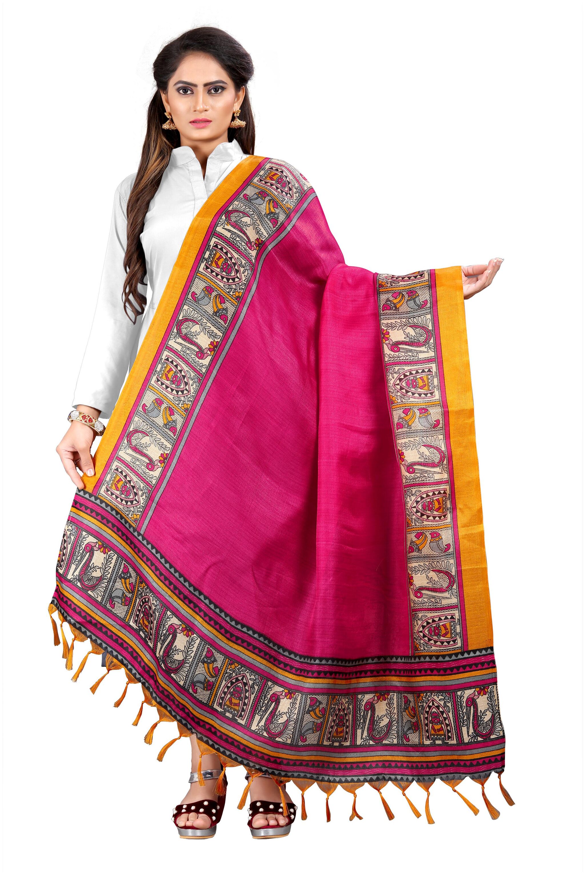 

Runaya Nx Vimalnath Synthetics Khadi Silk Printed Women Dupatta (Pink)
