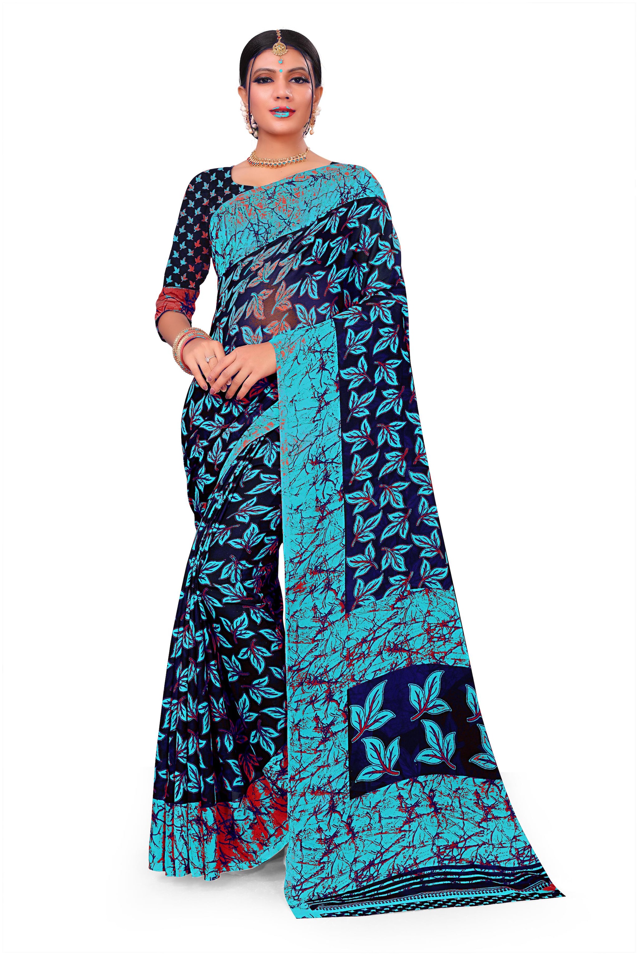 

RUNAYA NX Vimalnath Synthetics Chiffon Saree Blue Black