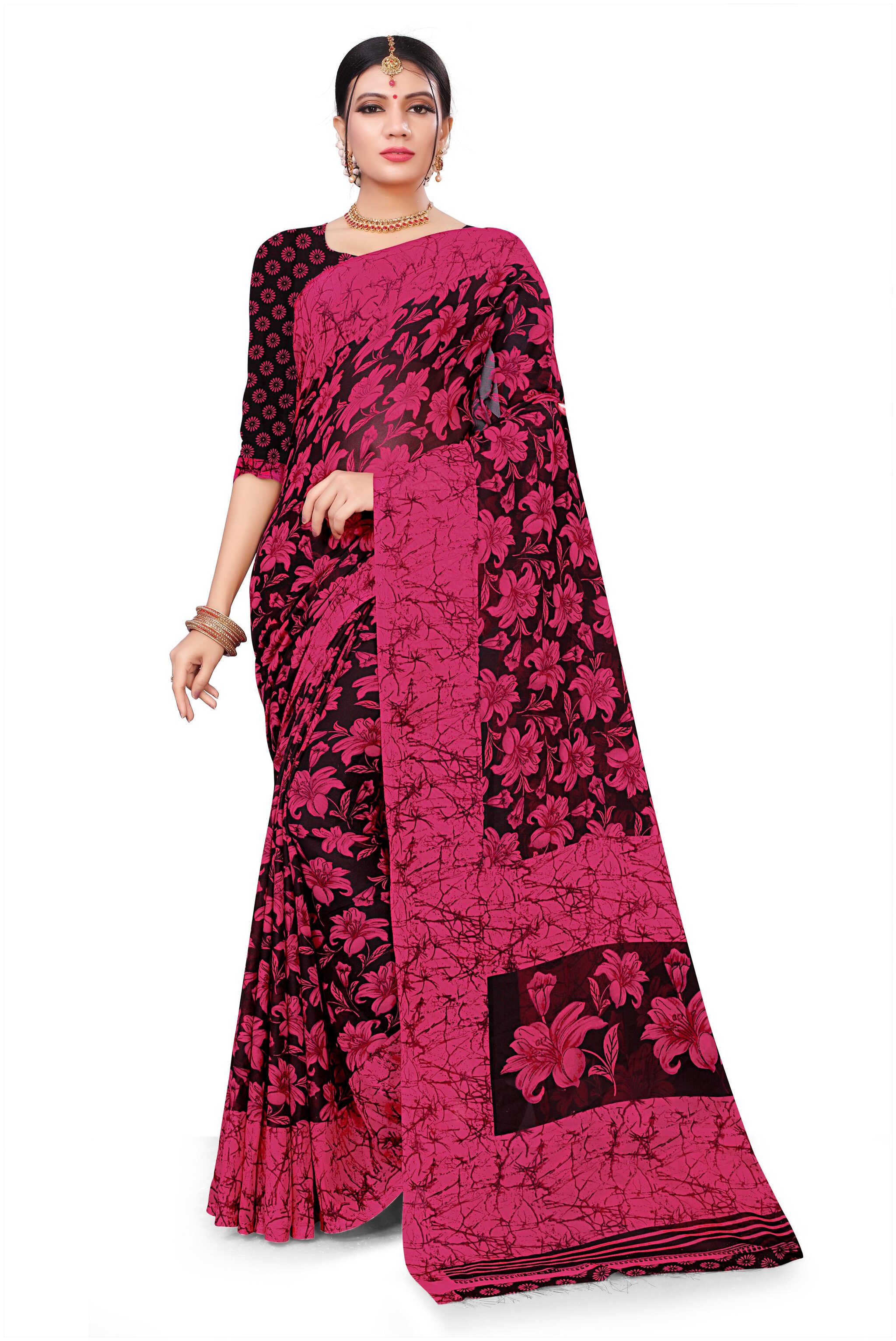 

RUNAYA NX Vimalnath Synthetics Chiffon Saree Maroon Black