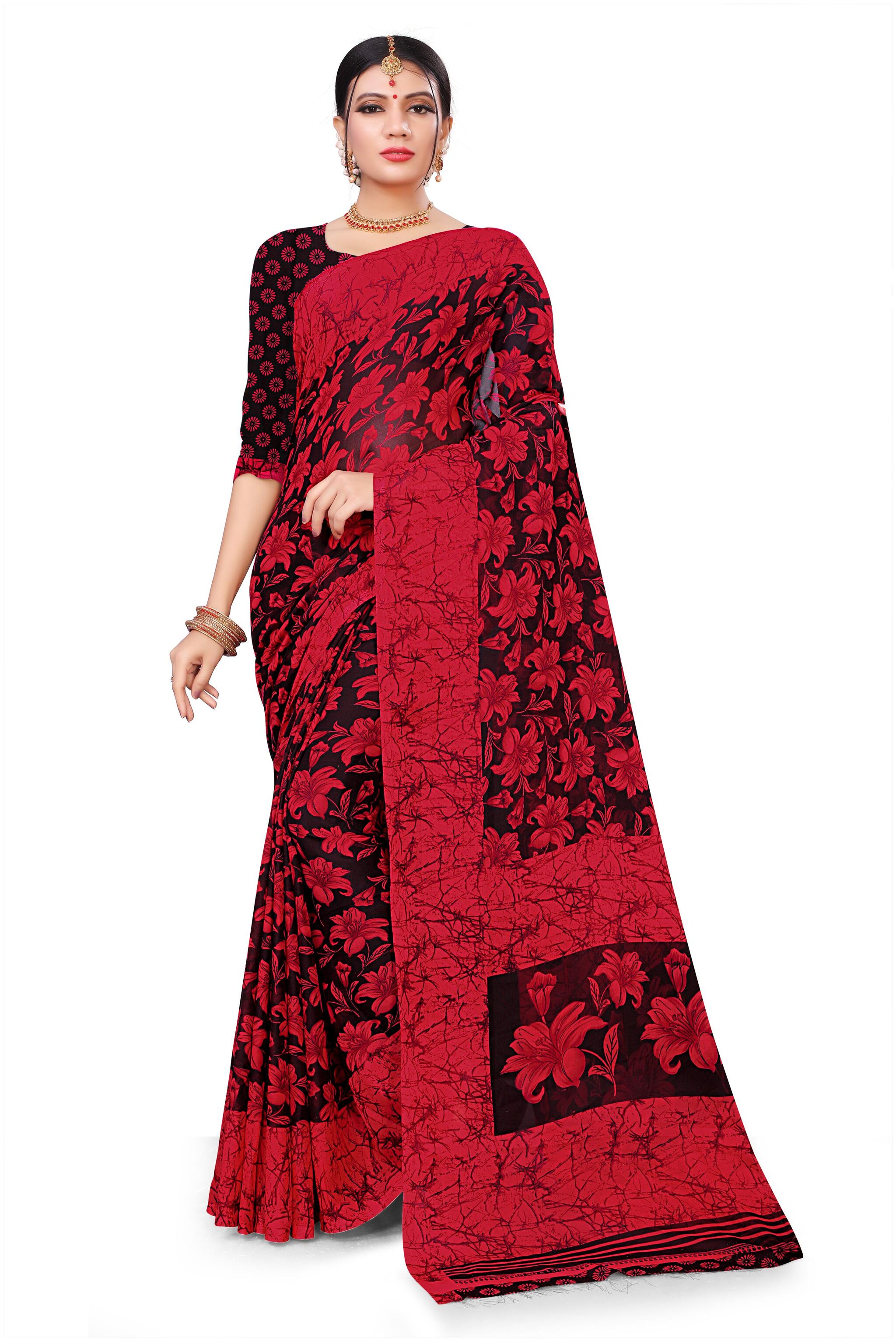 

RUNAYA NX Vimalnath Synthetics Chiffon Saree Red Black