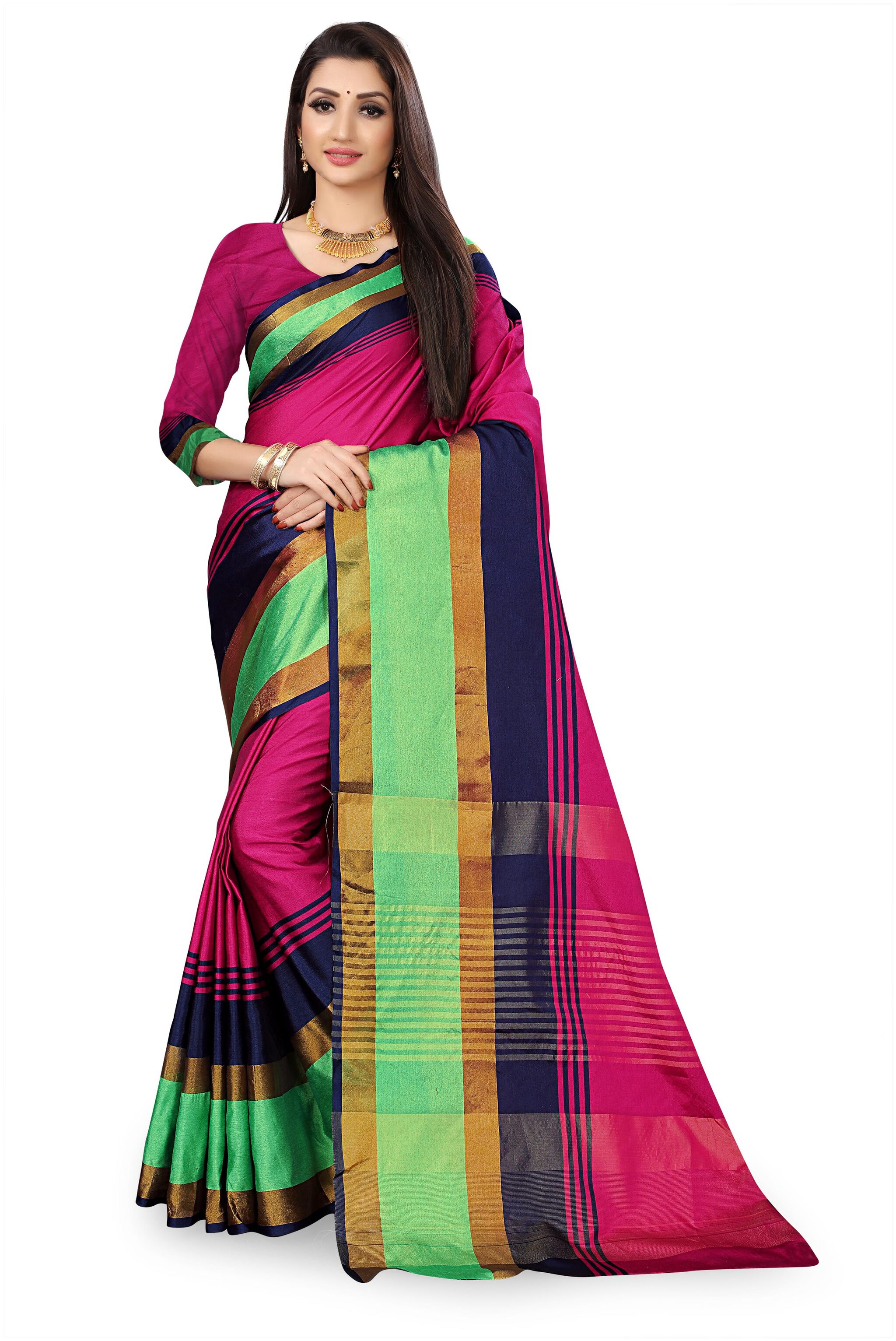 

RUNAYA NX Women Cotton Pink Saree Without Blouse