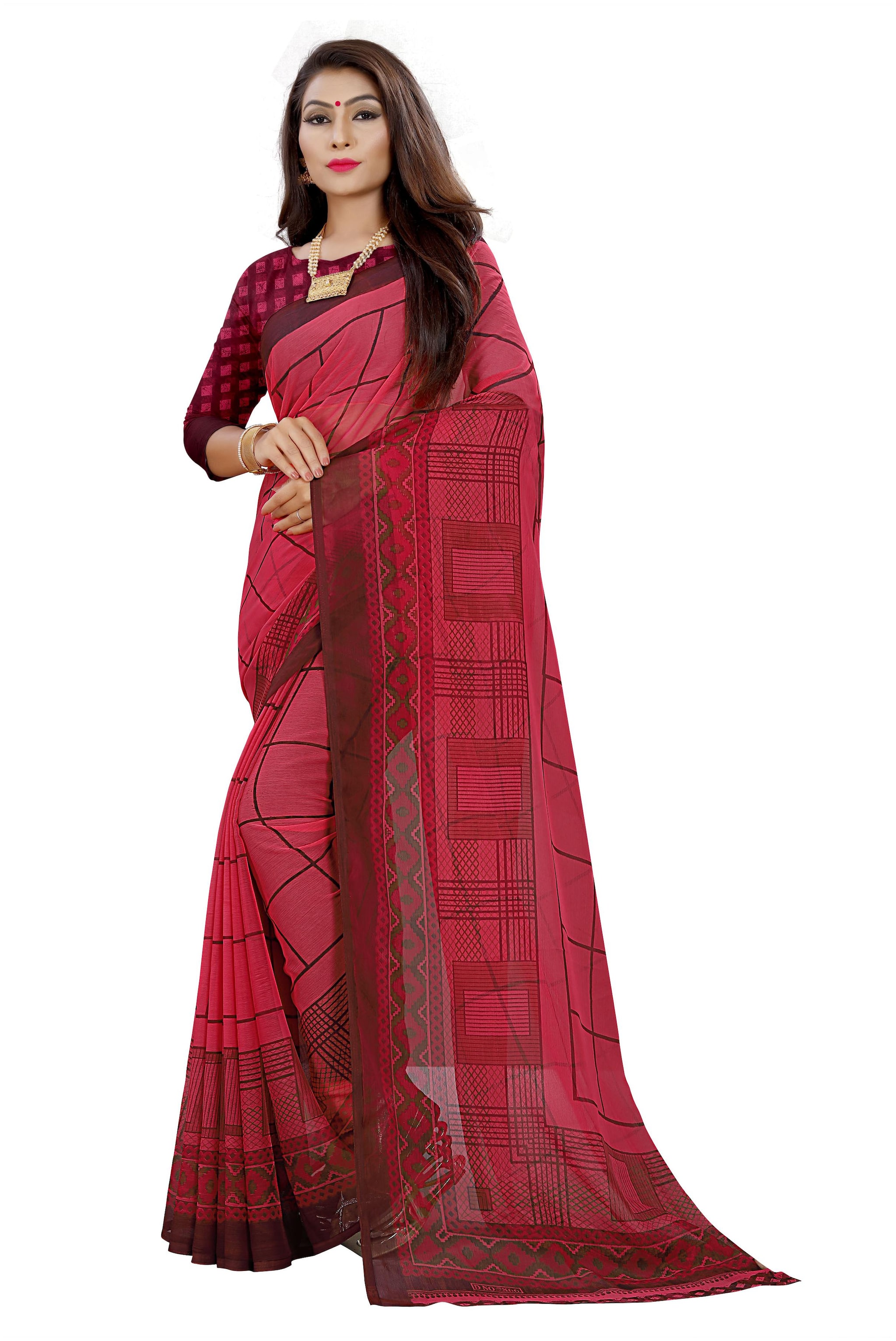 

RUNAYA NX Women Chiffon Pink Saree With Blouse