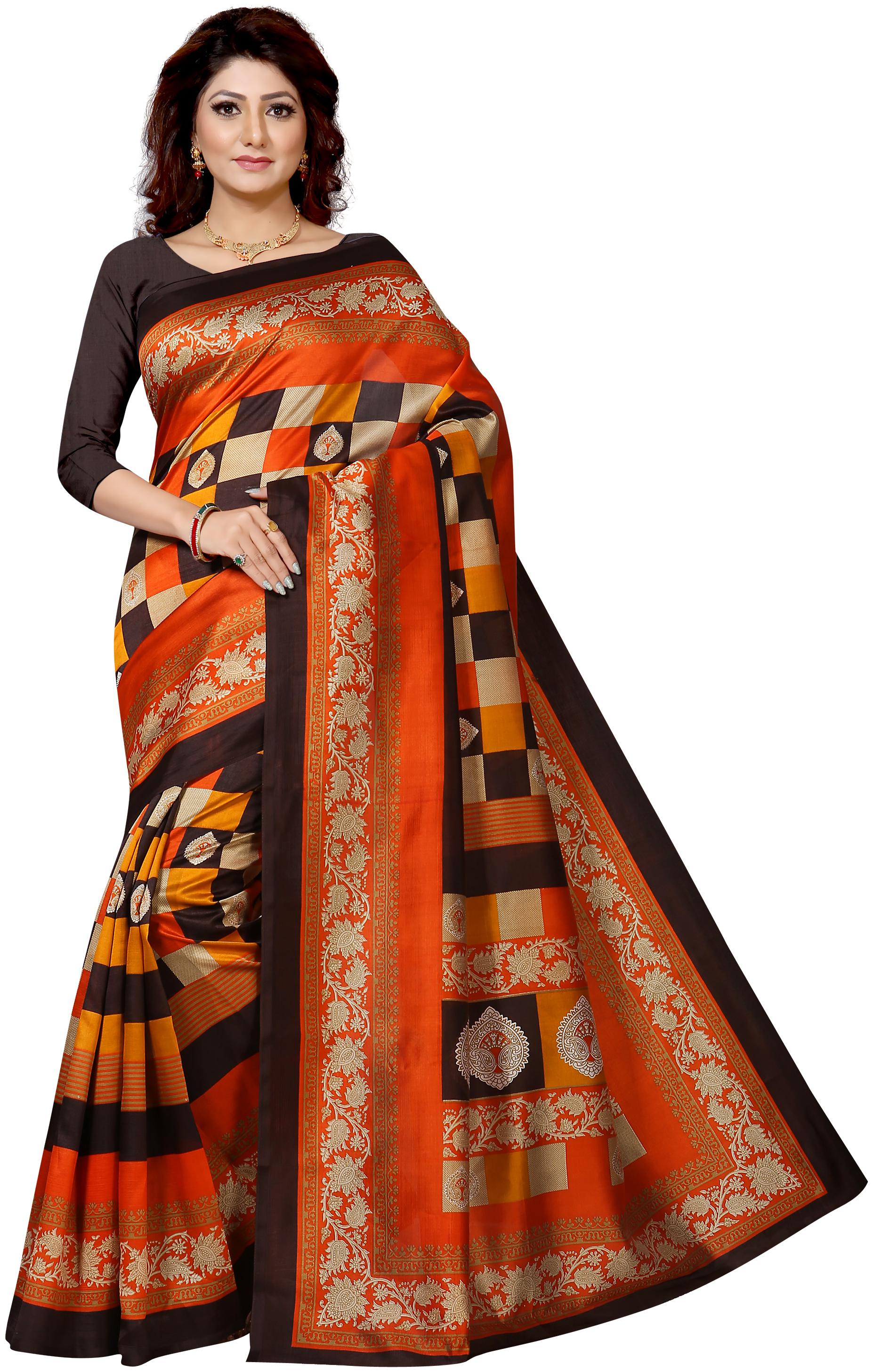 

RUNAYA NX Women Artificial Silk Printed Multi Saree With Blouse
