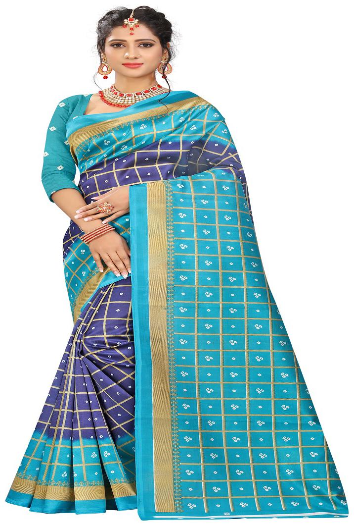 

RUNAYA NX Women Silk Mysore Saree Blue and Turquoise color