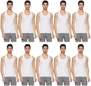 Rupa Pack of 10 Sleeveless Round Neck Men Gym Vest - White