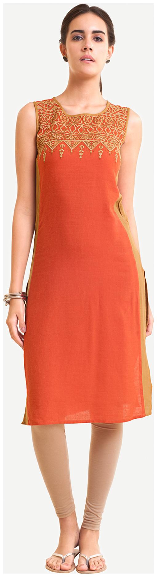 

NAARI Women Orange Embroidered Straight Kurta