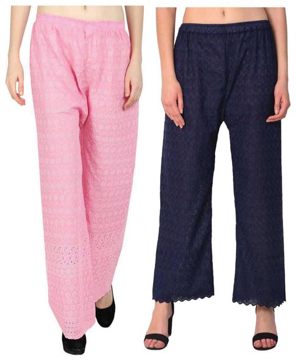

RZLECORT Pink Blue Embroidered Straight Palazzo