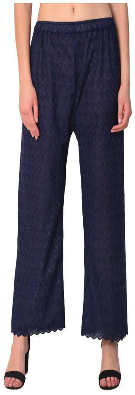 

RZLECORT Navy Blue Embroidered Straight Palazzo