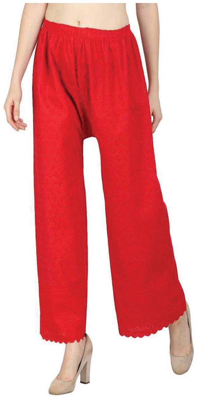 

RZLECORT Red Embroidered Straight Palazzo