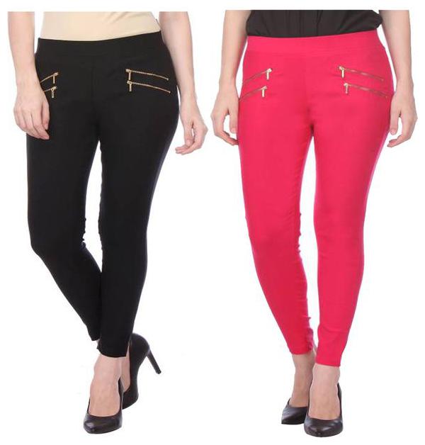 

RZLECORT Women Black Pink Straight fit Jegging