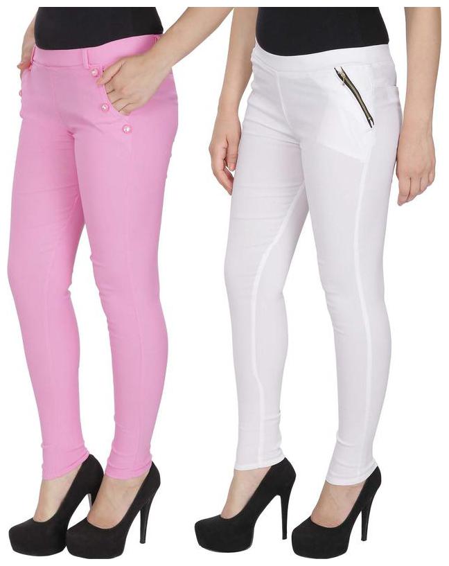 

RZLECORT Women Pink White Straight fit Jegging