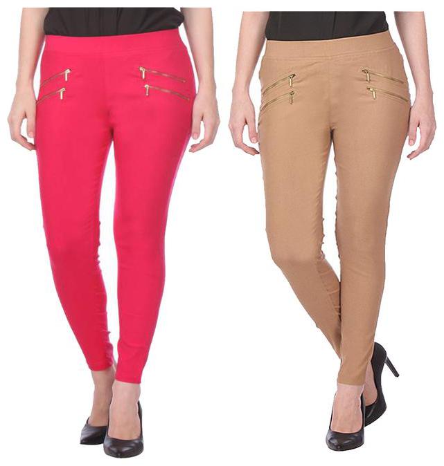 

RZLECORT Women Pink Brown Straight fit Jegging