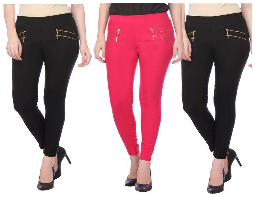 

RZLECORT Women Black Pink Straight fit Jegging