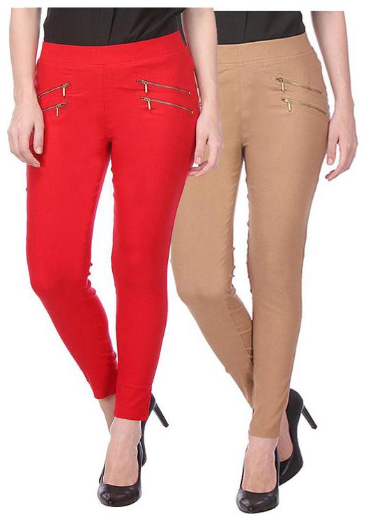 

RZLECORT Women Red Brown Straight fit Jegging
