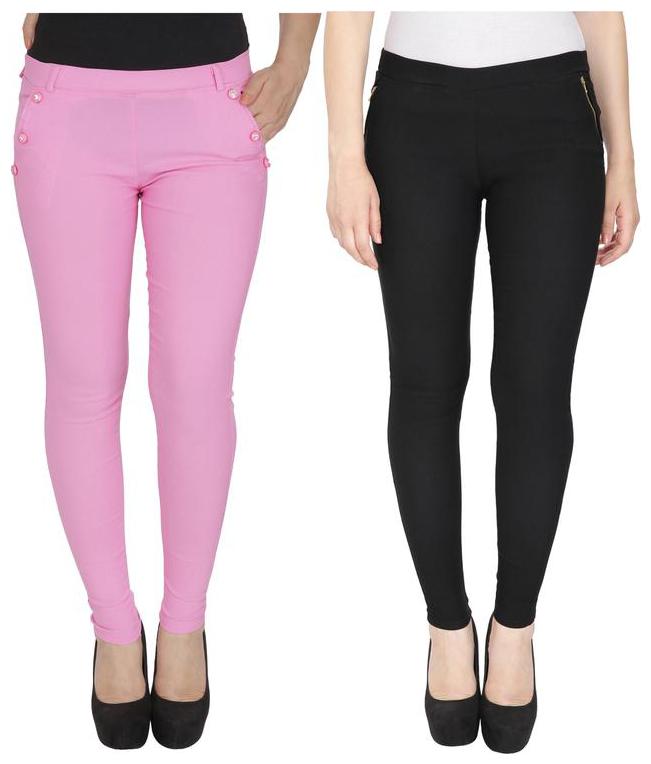 

RZLECORT Women Pink Black Straight fit Jegging