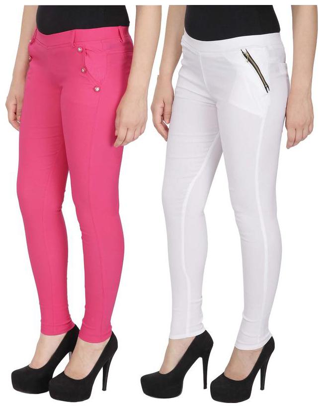 

RZLECORT Women Pink White Straight fit Jegging