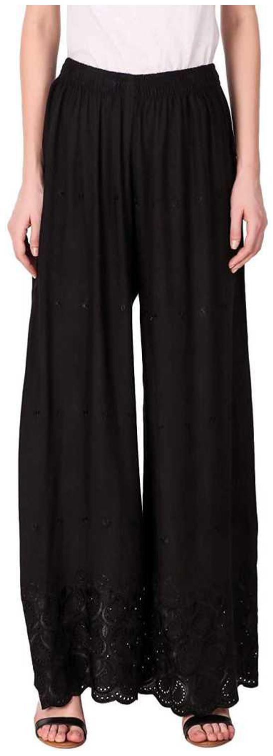 

RZLECORT Black Embroidered Straight Palazzo