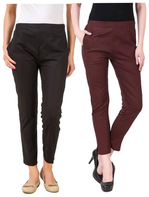 

RZLECORT Women Black Maroon Regular fit Regular pants
