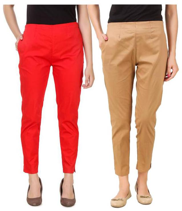

RZLECORT Women Red Beige Regular fit Regular trousers