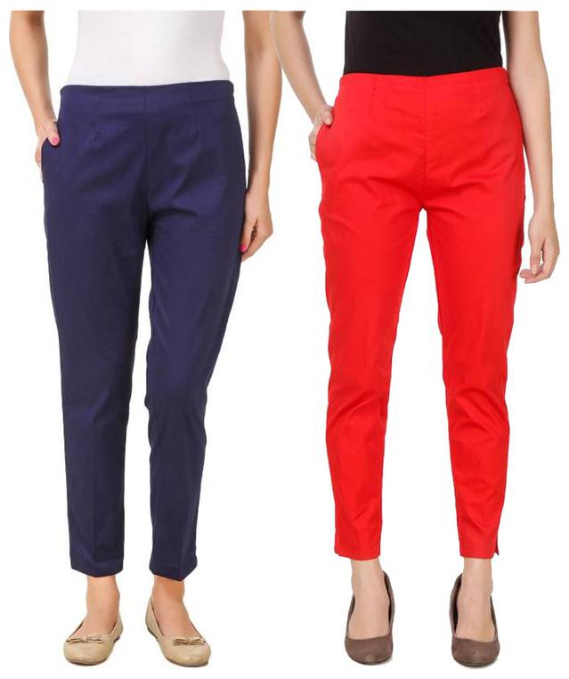 

RZLECORT Women Blue Red Regular fit Regular pants
