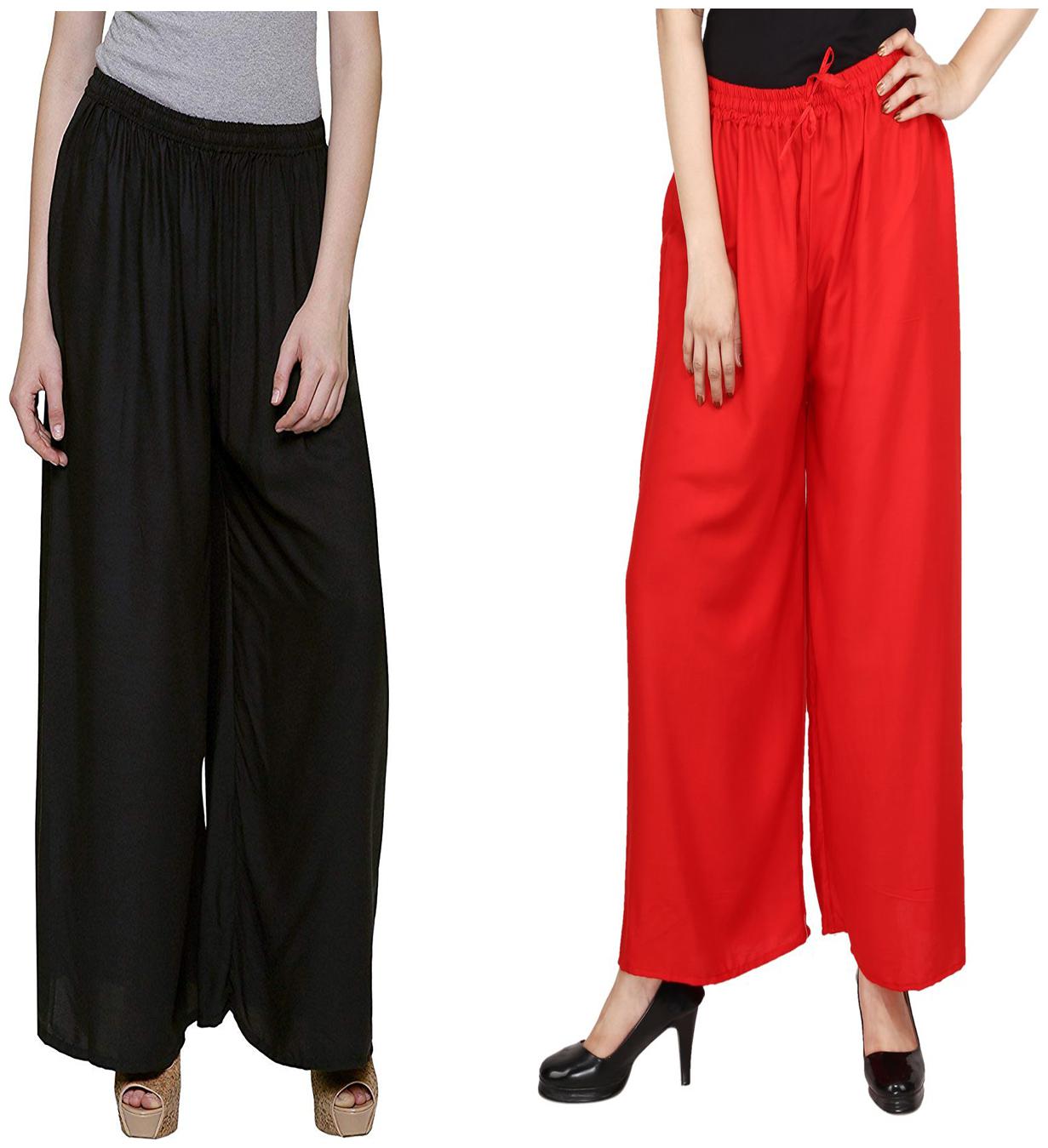 

RZLECORT Black Red Solid Straight Palazzo