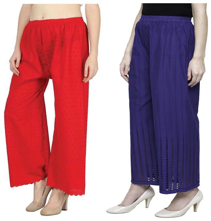 

RZLECORT Red Blue Embroidered Straight Palazzo