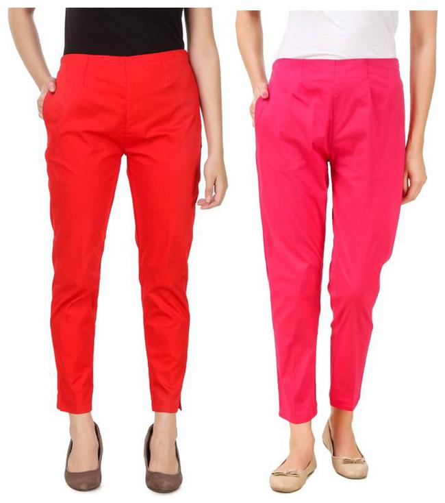 

RZLECORT Women Red Pink Regular fit Regular pants