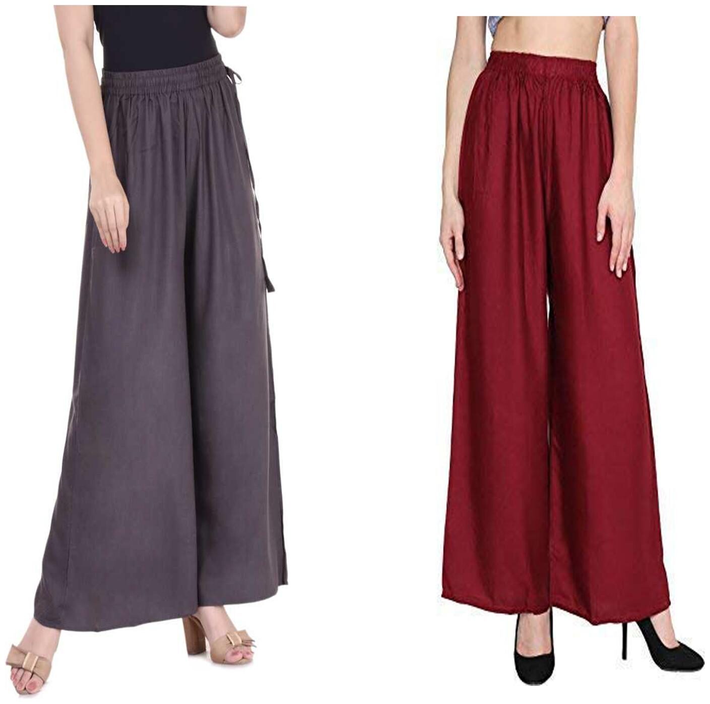 

RZLECORT Grey Maroon Solid Straight Palazzo