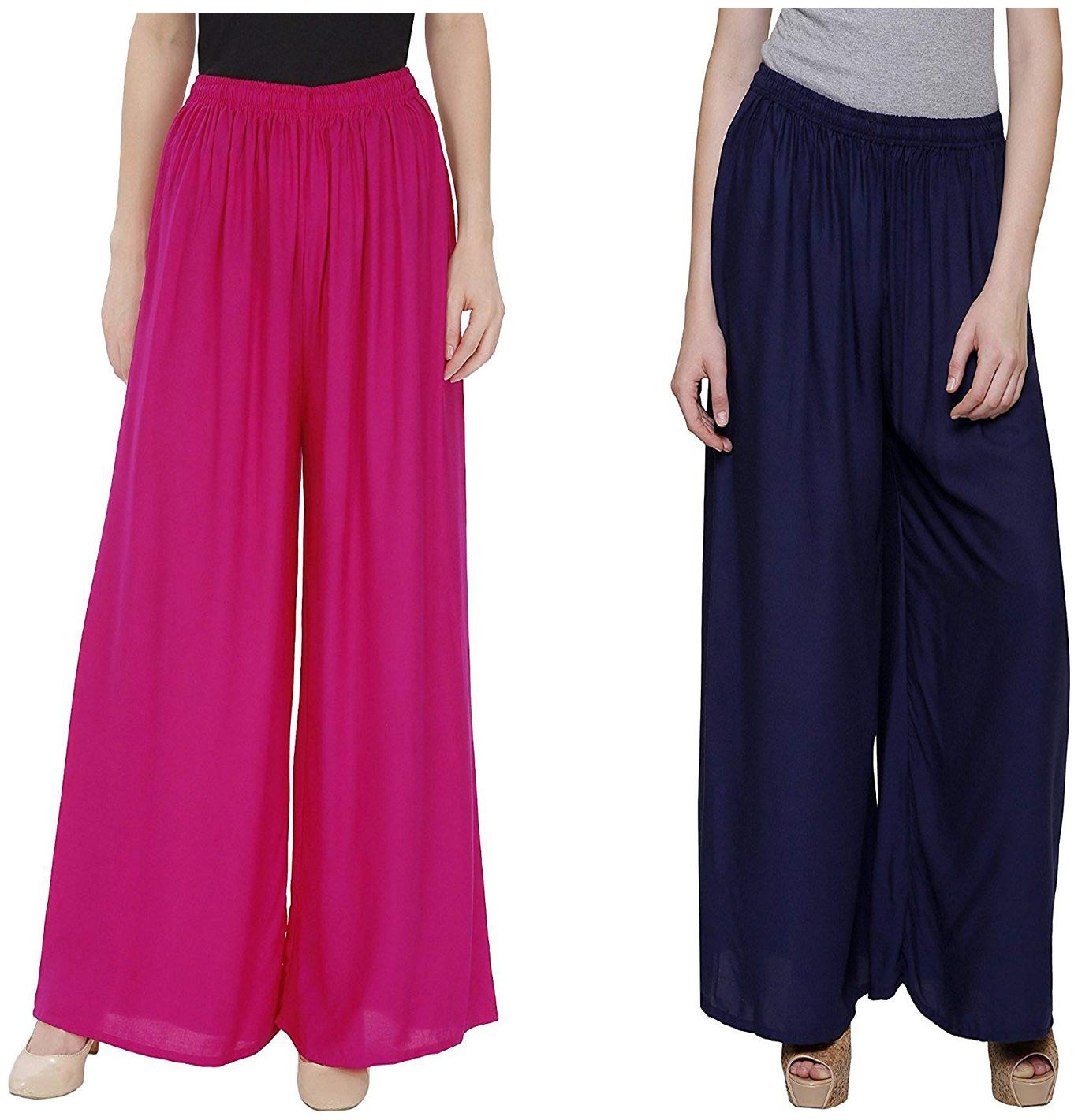 

RZLECORT Pink Navy Blue Solid Straight Palazzo