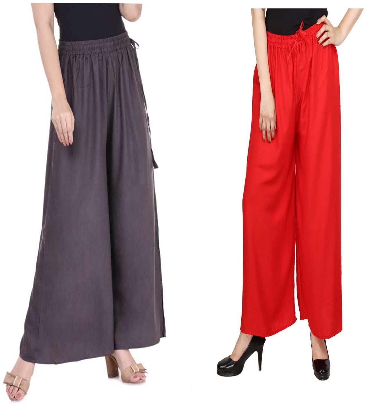 

RZLECORT Grey Red Solid Straight Palazzo