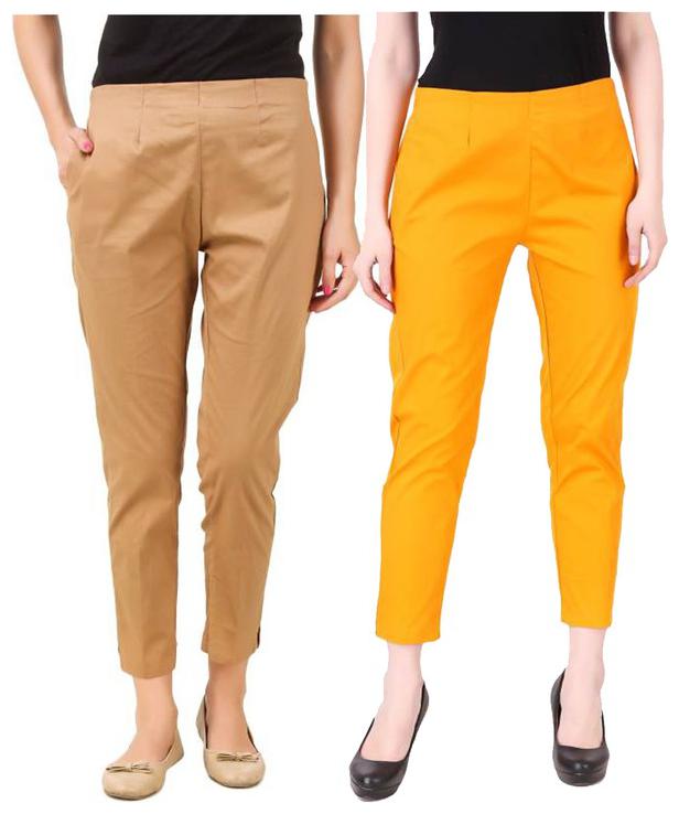

RZLECORT Women Brown Yellow Regular fit Regular pants