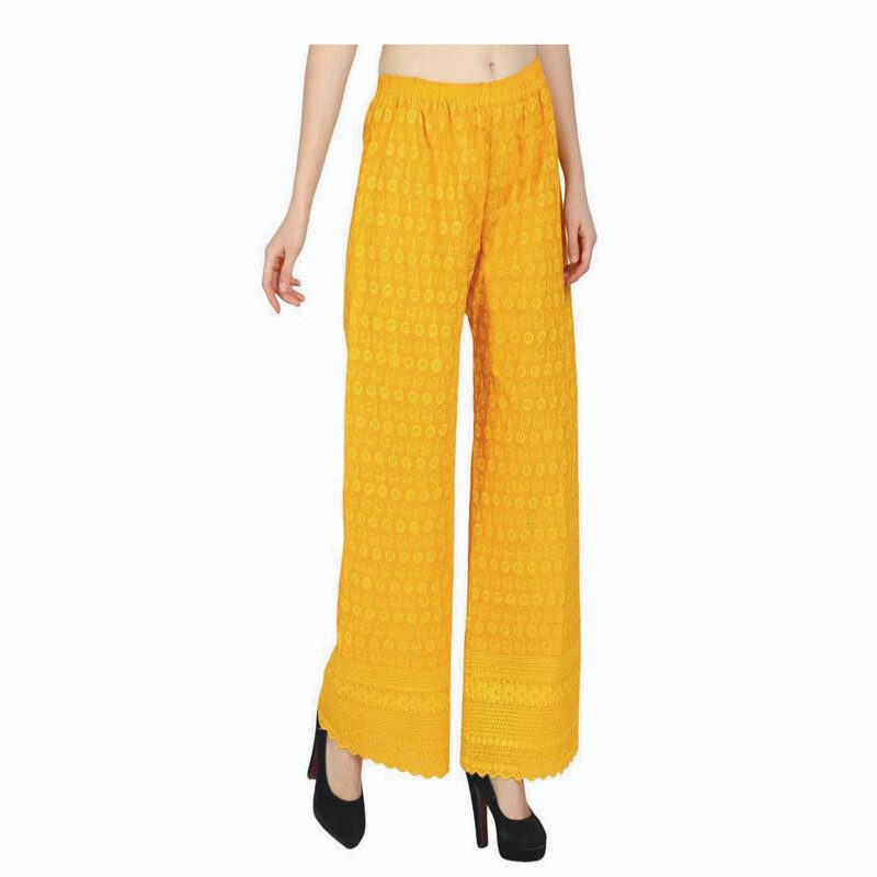 

RZLECORT Yellow Embroidered Straight Palazzo