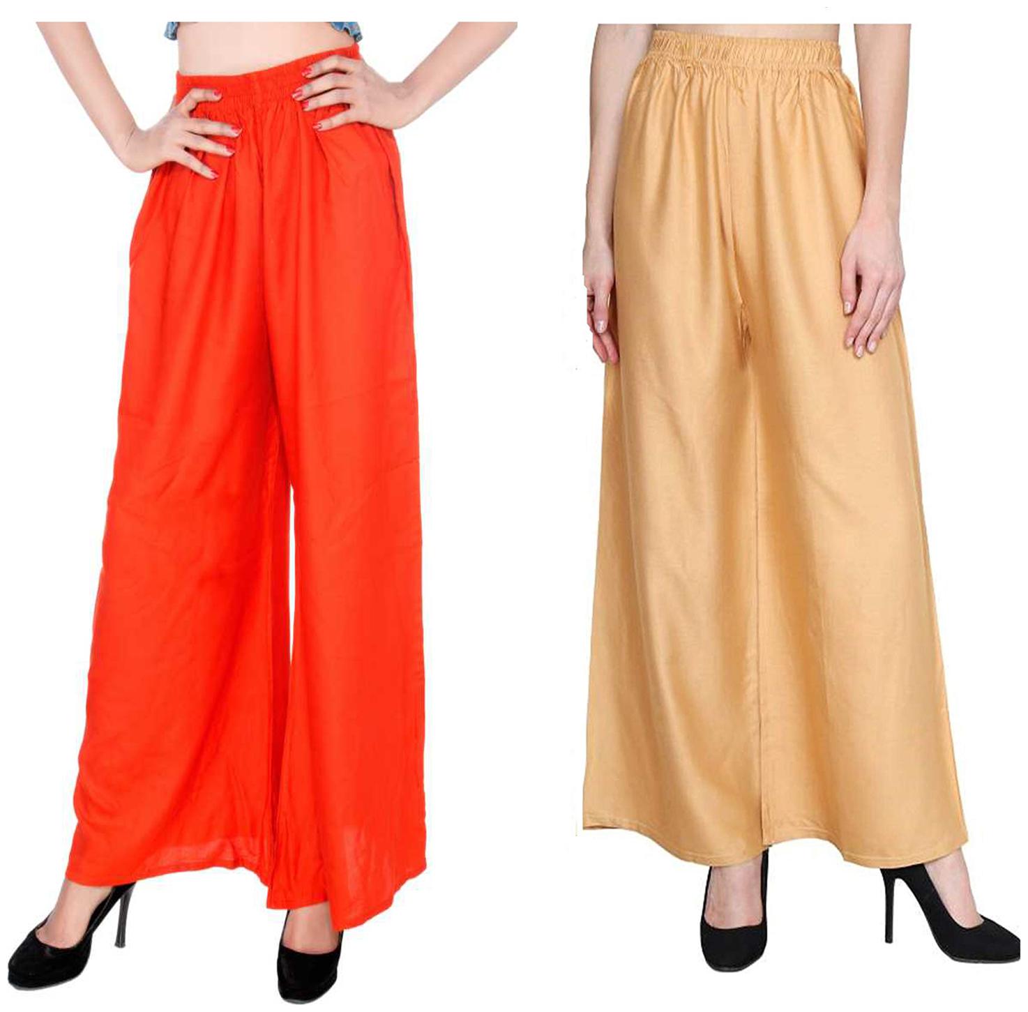 

RZLECORT Orange Brown Solid Straight Palazzo