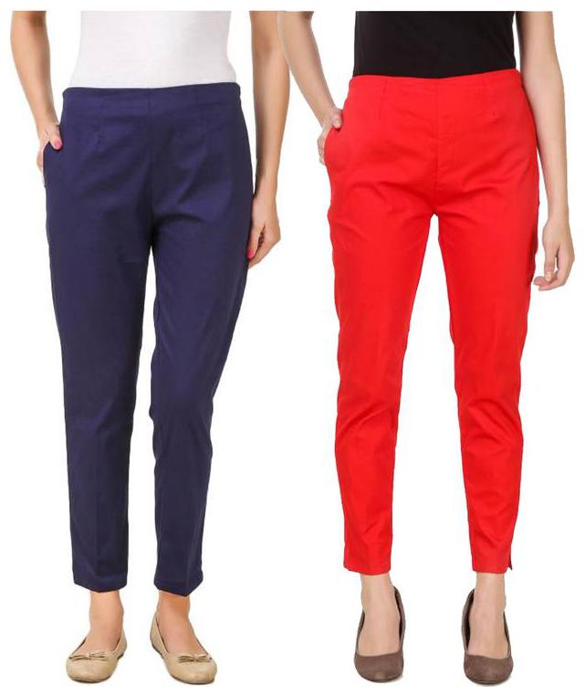 

RZLECORT Women Blue Red Regular fit Regular trousers
