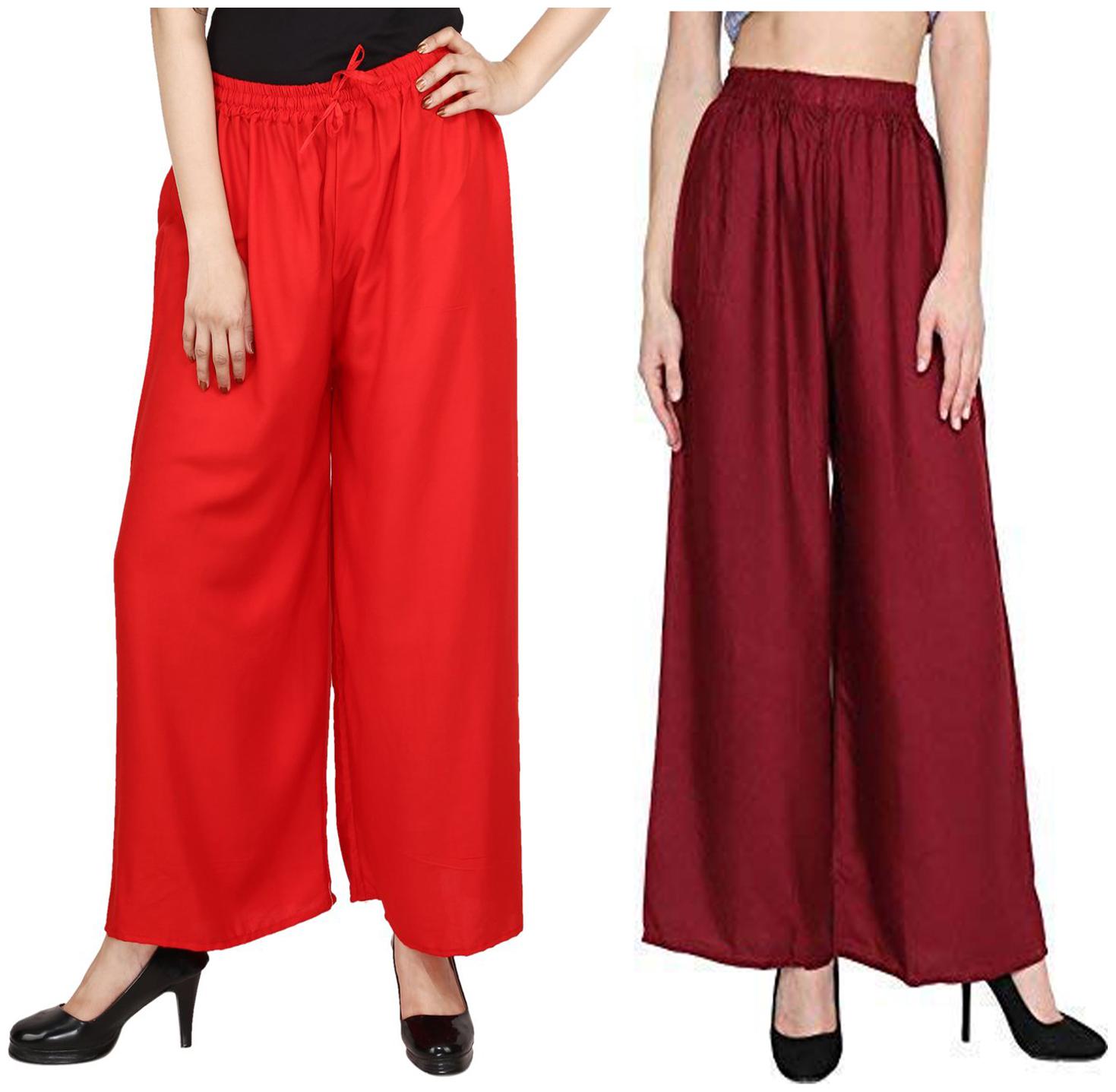 

RZLECORT Red Maroon Solid Straight Palazzo