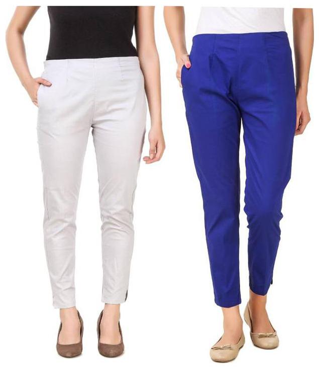 

RZLECORT Women White Blue Regular fit Regular trousers