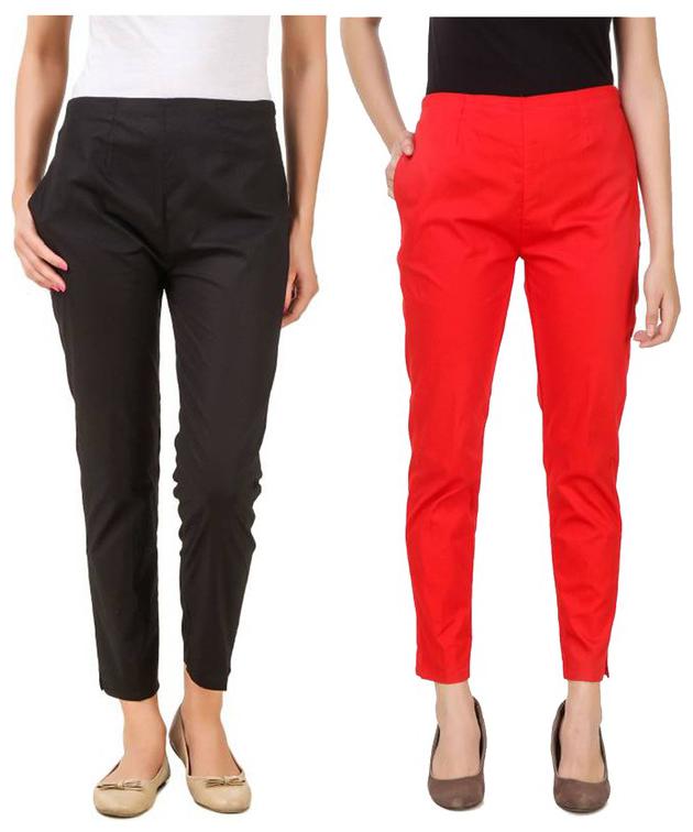 

RZLECORT Women Black Red Regular fit Regular pants
