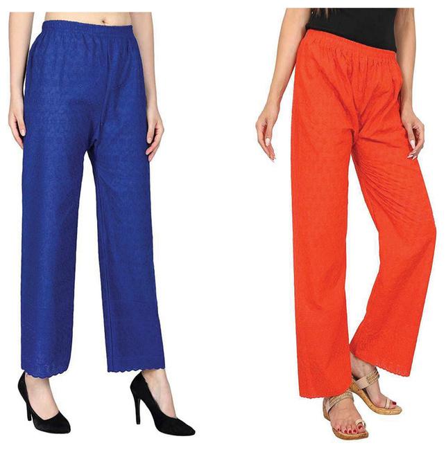 

RZLECORT Orange Blue Embroidered Straight Palazzo
