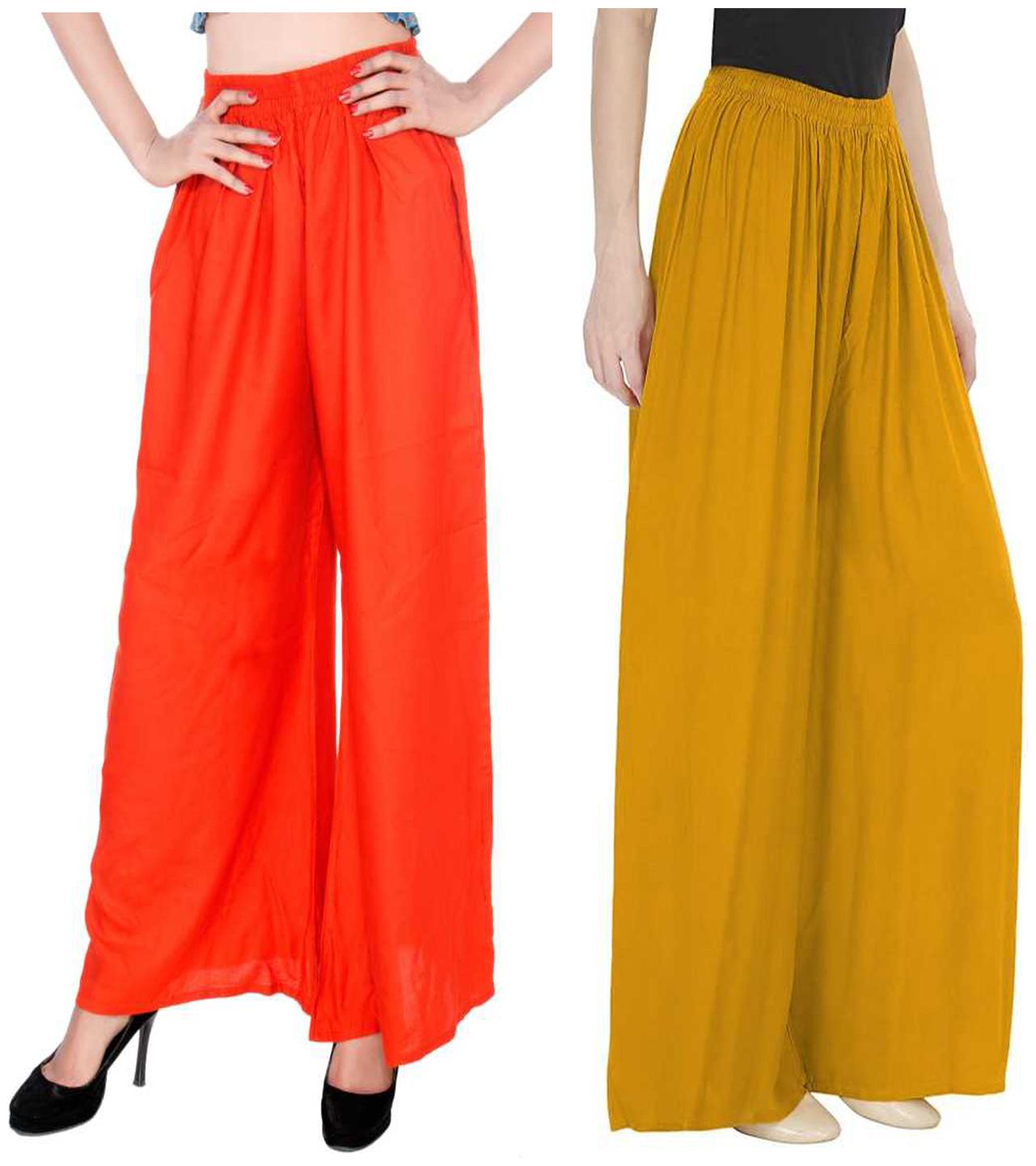 

RZLECORT Orange Yellow Solid Straight Palazzo