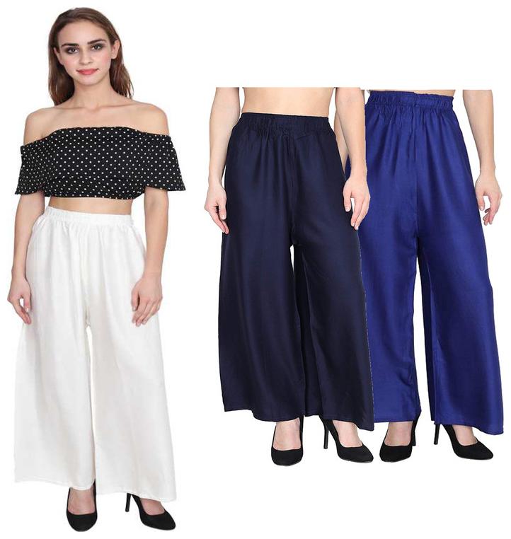 

RZLECORT Blue White Solid Straight Palazzo