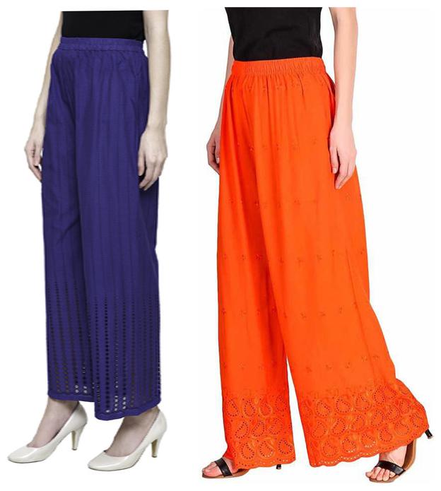 

RZLECORT Blue Orange Embroidered Straight Palazzo