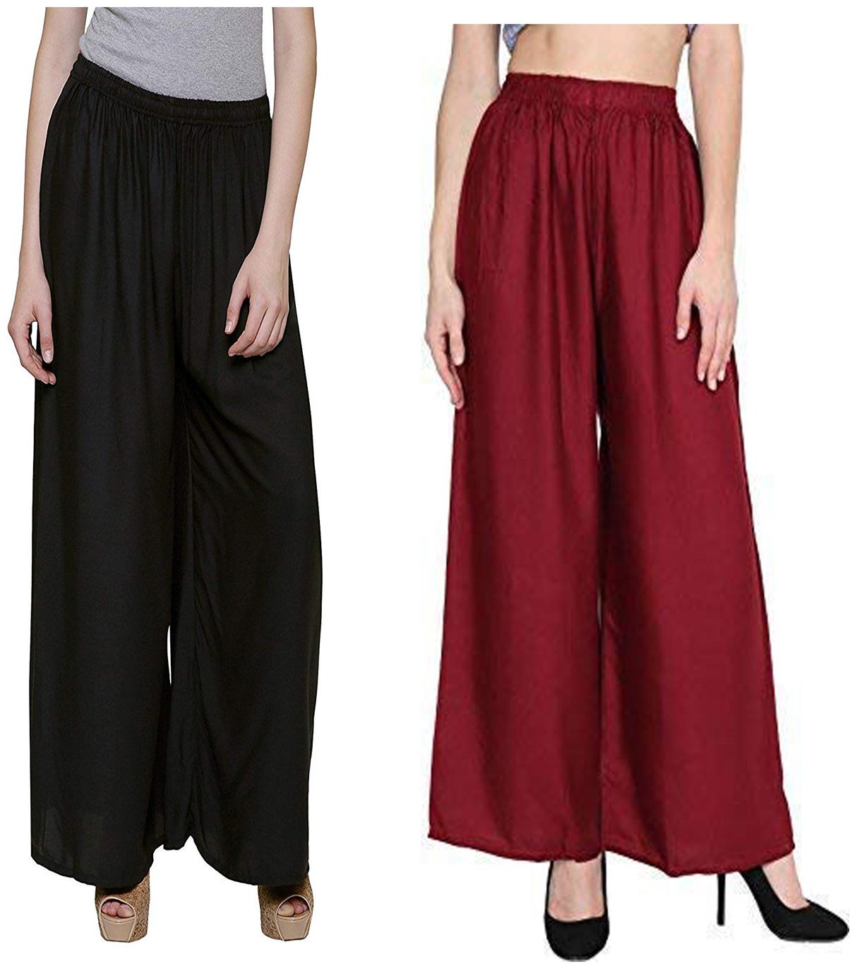 

RZLECORT Black Maroon Solid Straight Palazzo