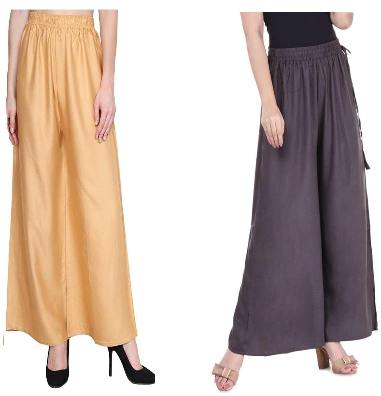 

RZLECORT Brown Grey Solid Straight Palazzo