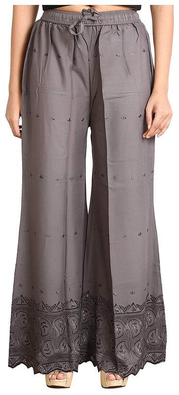 

RZLECORT Grey Embroidered Straight Palazzo