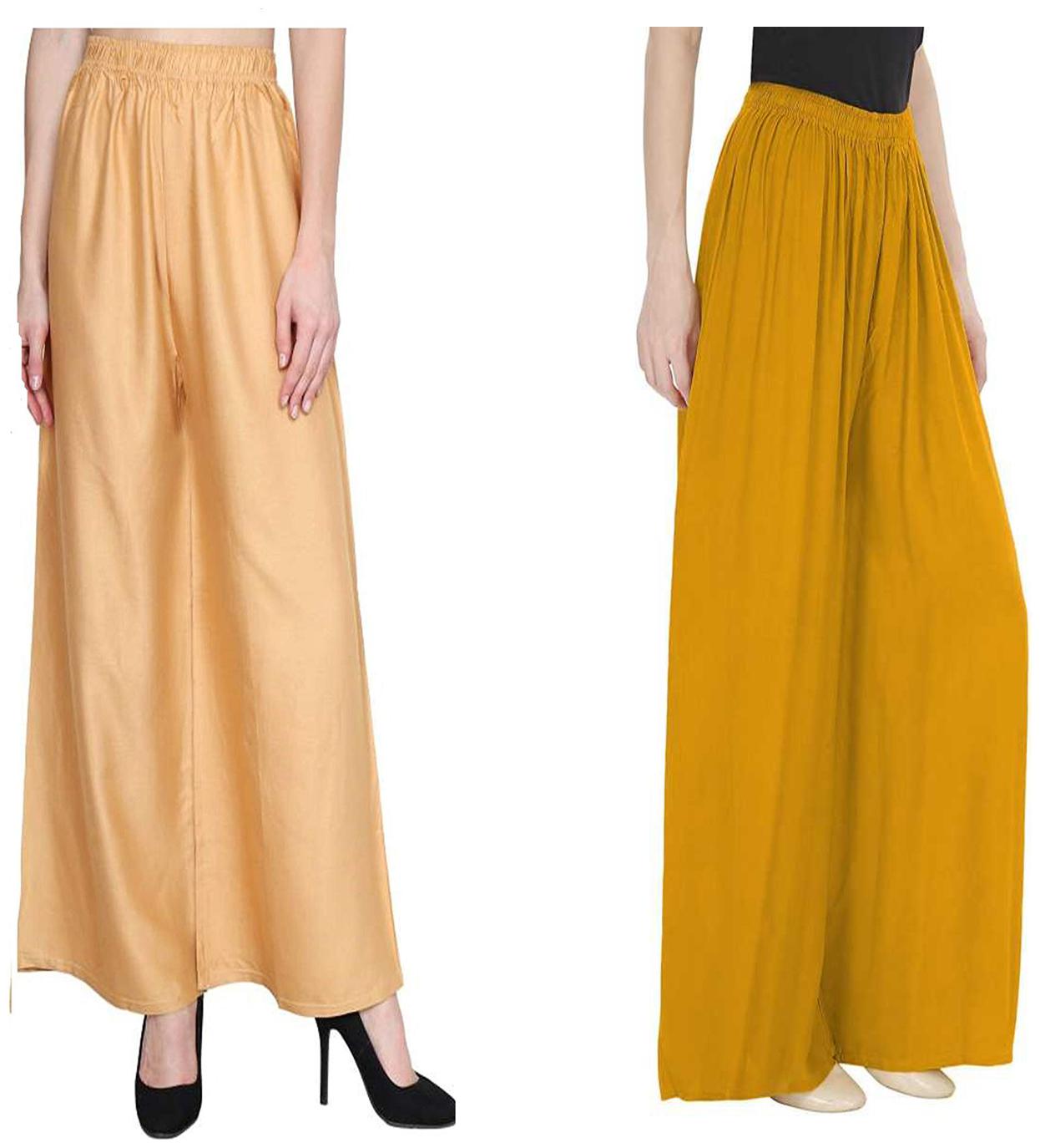 

RZLECORT Brown Yellow Solid Straight Palazzo