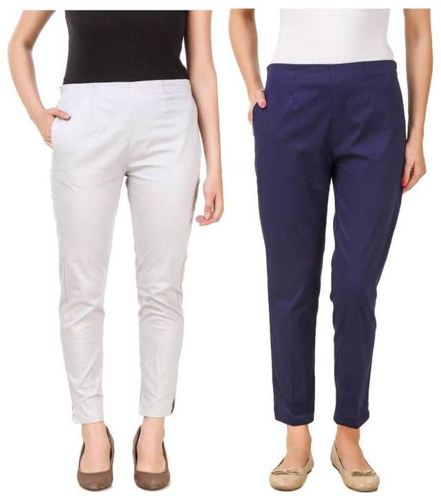 

RZLECORT Women White Blue Regular fit Regular trousers