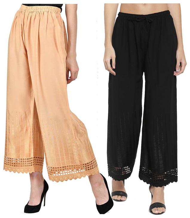 

RZLECORT Beige Black Solid Straight Palazzo