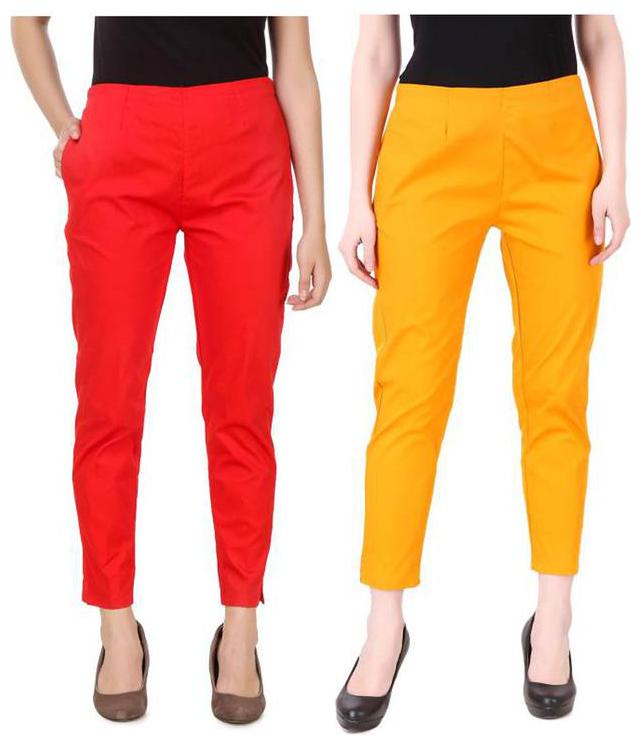 

RZLECORT Women Red Yellow Regular fit Regular trousers