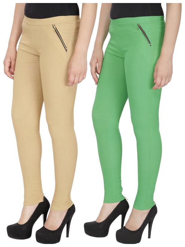 

RZLECORT Women Green Beige Straight fit Jegging